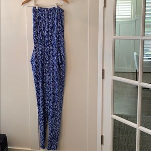 Bandeau blue printed jumpsuit.